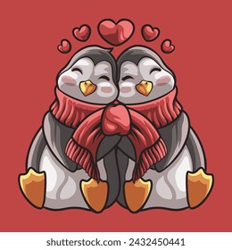 Penguin Love mascot great illustration for your branding business
