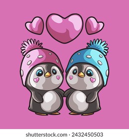 Penguin Love mascot great illustration for your branding business
