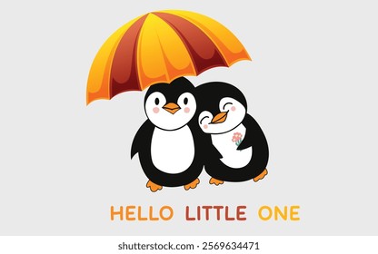 Penguin love with umbrella vector