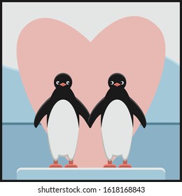 Penguin love in Valentine, vector