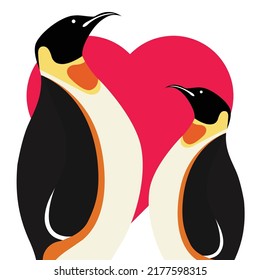 Penguin Love Vector Illustrator Color Flat Shape Design