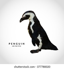 Penguin low poly style. Geometric polygonal design. Vector illustration
