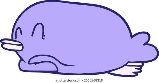 penguin lying on belly in bright neon color