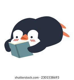 Penguin lying reading book education