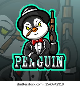 Penguin mafia mascot esport logo design.