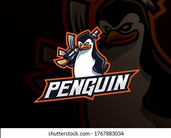 Penguin mafia mascot sport logo design. Penguin animal mascot vector illustration logo. Pinguin tactical mascot design, Emblem design for esports team. Vector illustration
