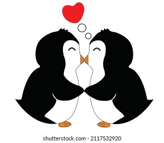 Penguin making love illustration. Vector characters. valentines day. Can be used for kids or babies t-shirt design, room decoration.

