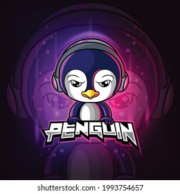 The penguin mascot esport logo design of illustration