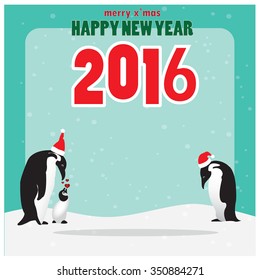 Penguin Merry Christmas and Happy New Year illustration