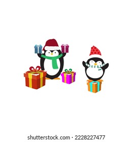 penguin gıft merry chrısmas happy on a white background