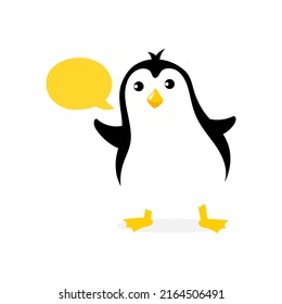 Penguin message bubble. Mascot cartoon vector illustration.