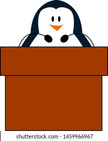 Penguin with microphone, illustration, vector on white background.