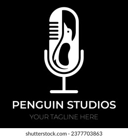 Penguin and microphone logo design for music studios 