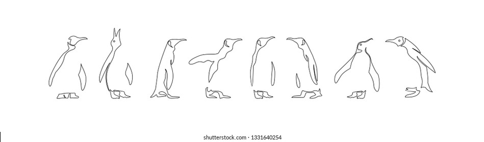 penguin mono line outline logo icon designs vector illustration silhouette
