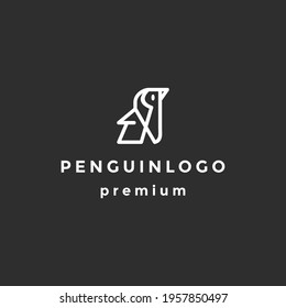 Penguin monoline icon logo vector on black background