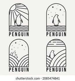 Penguin monoline logo design collection. Vector illustration