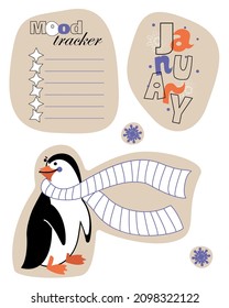 penguin mood tracker with scarf january