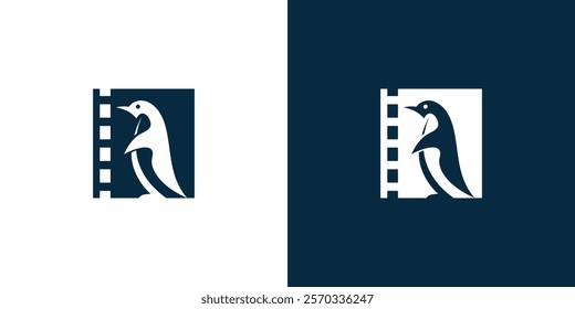 Penguin movies logo design. Film logo template. Vector illustration Pro Vector
