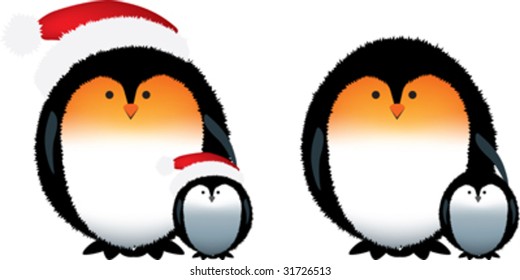 penguin mum and child isolated