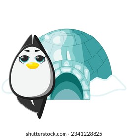  a penguin near the igloo