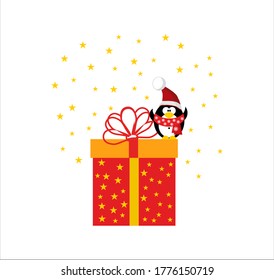 Penguin and New Year Present
