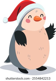Penguin in a New Year's red cap, vector stylized image. Character for Christmas and New Year design