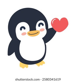 Penguin offering a heart cartoon