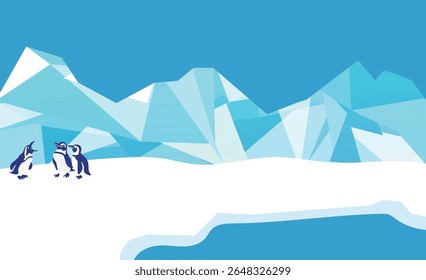 penguin on the background of the snow and mountains, vector illustration