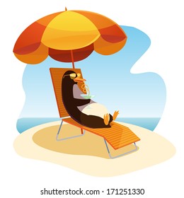 penguin on the beach with a cocktail