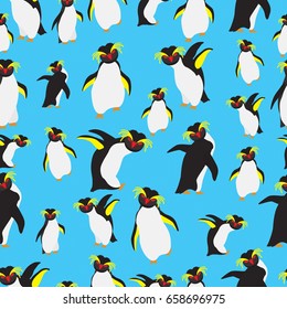 Penguin on blue background pattern. Animal seamless pattern design. 