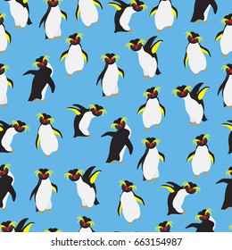 Penguin on blue background pattern. Animal seamless pattern design. 