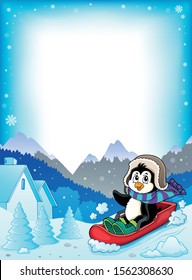 Penguin on bobsleigh theme frame 1 - eps10 vector illustration.