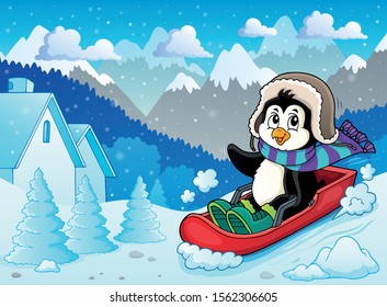 Penguin on bobsleigh theme image 2 - eps10 vector illustration.