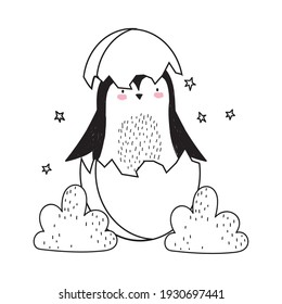 penguin on eggshell sketch style