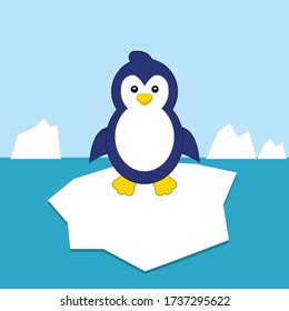 Penguin on the ice. Concept for preschool activity for children, card for kids.