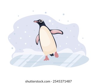 Penguin. Penguin on the ice. A cute children s illustration of a penguin skating on ice. Winter illustration with a penguin. Vector