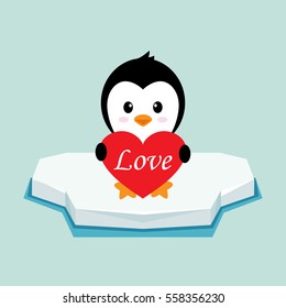 penguin on ice with heart