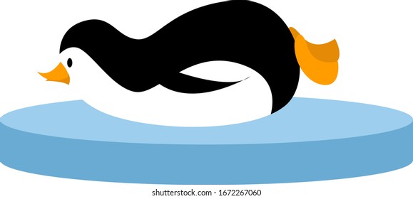 Penguin on ice, illustration, vector on white background.