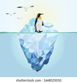 penguin on ice in polygonal style