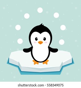 penguin on ice with snowballs