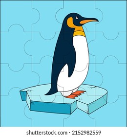 Penguin on ice suitable for children's puzzle vector illustration