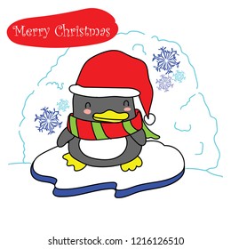 Penguin on ice, vector for christmas