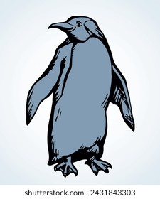 Penguin on the ice. Vector drawing