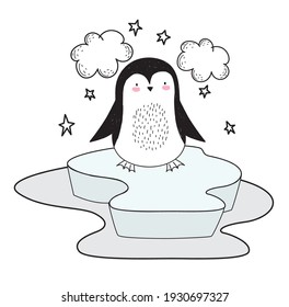 penguin on ice water sketch