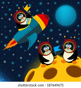 penguin on moon - vector illustration 