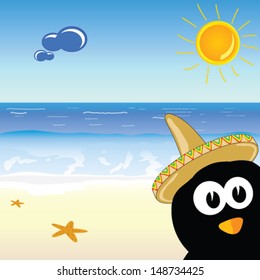 penguin on the paradise beach vector illustration