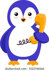 Pingüino en el teléfono, ilustración, vector sobre fondo blanco.