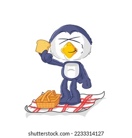the penguin on a picnic cartoon. cartoon mascot vector