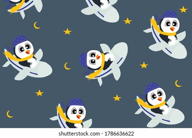 pingüino en un avión con estrellas

