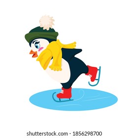 penguin on skates illustration isolated on white background